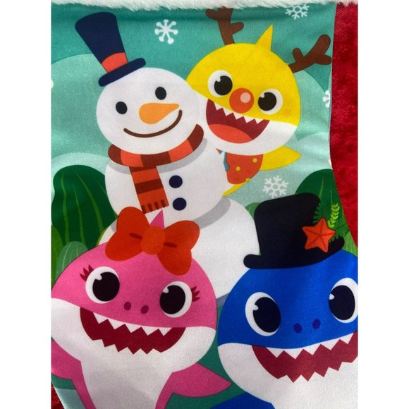 Baby‎ Shark Christmas Stocking White Fuzzy Top New 14 inch - Picture 4 of 5